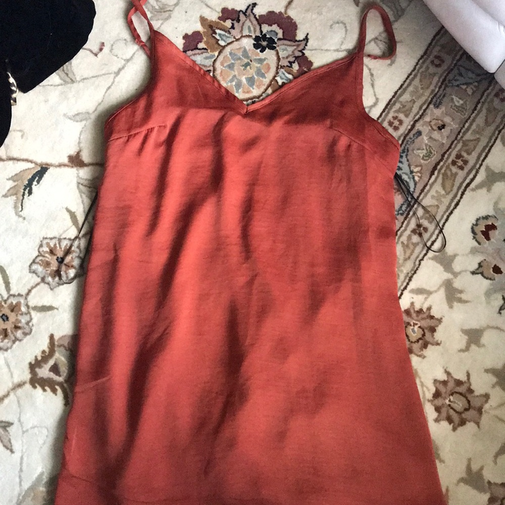 Rust colored mini silk dress with ribbon choker